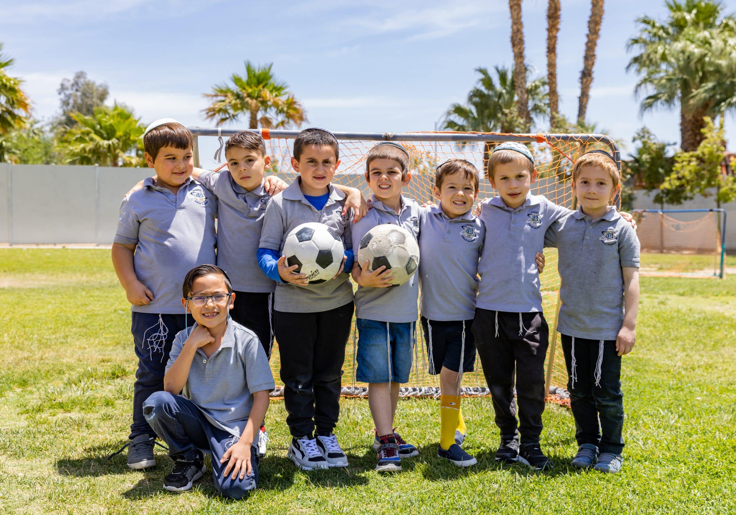Desert Torah Academy students with soccer balls